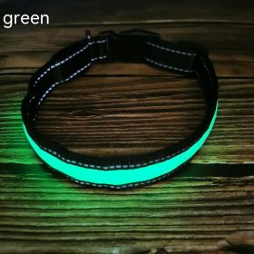 LED Luminous Dog Collar Highlight Reflective Leather Reflective Stripe Ribbon (Option: Green-XS)