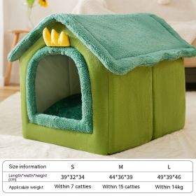 Dog Autumn And Winter Pet Cat Sponge Nest Teddy Closed (Option: Green Dinosaur-M)