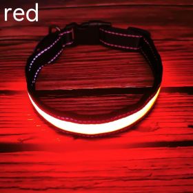 LED Luminous Dog Collar Highlight Reflective Leather Reflective Stripe Ribbon (Option: Red-XS)