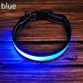 LED Luminous Dog Collar Highlight Reflective Leather Reflective Stripe Ribbon (Option: Blue-S)