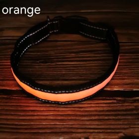 LED Luminous Dog Collar Highlight Reflective Leather Reflective Stripe Ribbon (Option: Orange-XS)