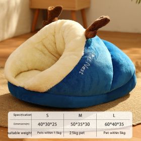 Pet Bed Winter Cat Dog Slippers Small Nest (Option: Blue Elk-M)